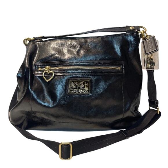 Coach Daisy Liquid Gloss Hobo Bag | Black Patent Leather Gold Hardware | Y2K EUC - Picture 2 of 16